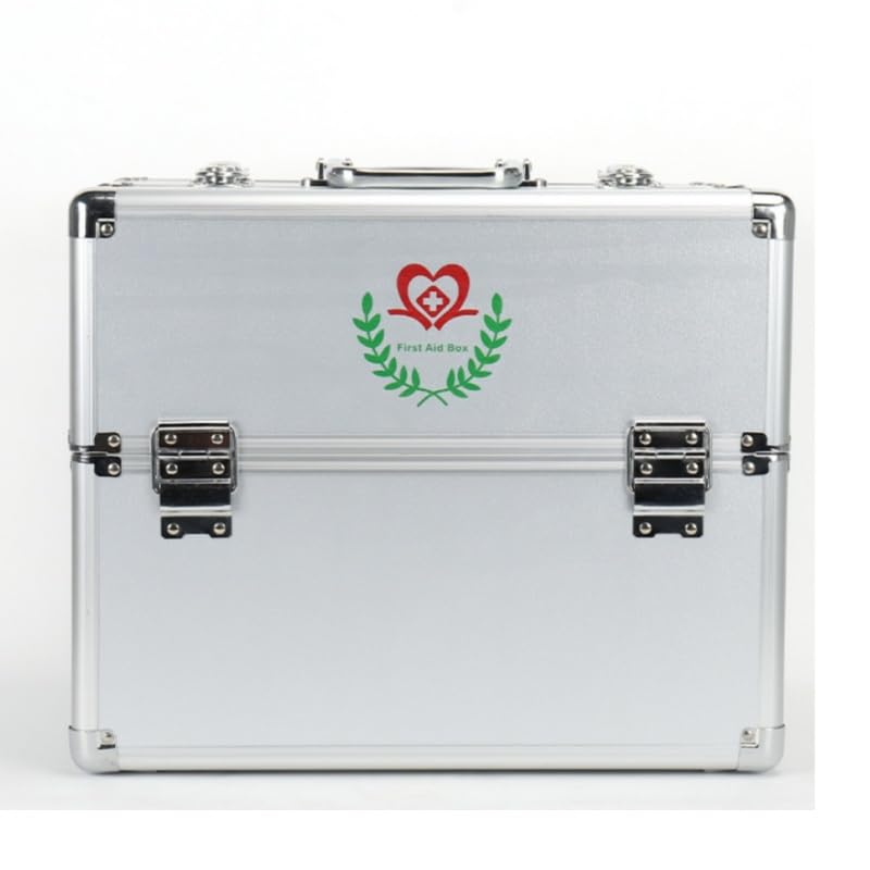 Image of First Aid Kit 3 Tier Portable Large Space with Security Lock Aluminum Alloy First Aid Box, Lockable with Handle and Shoulder Strap Empty Medicine Box Aluminum Medical Box