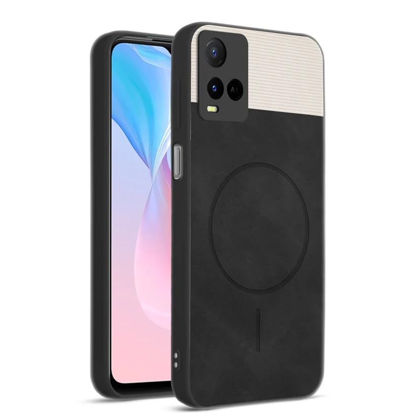 Image of Bintage CASE Mac Safe Design Hard Light Weight Back Case | Soft Border Camera Protect | Dual PU Leather Finish Back Cover Compatible for Vivo Y21e / Vivo Y21A - White & Black