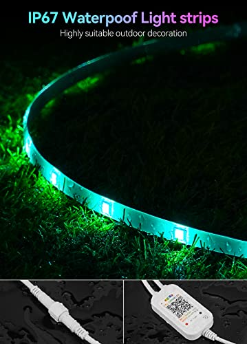 Image of RGB+IC LED Strip Lights Outdoor, 100FT Waterproof IP67 Smart LED Light Strip with App Control and RF Remote, Music Sync, Outside Rope Lights for Patio, Eaves, Party Decor