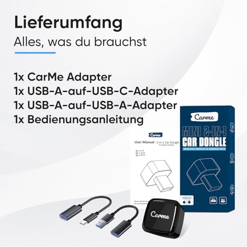 CarMe Ultra Mini 2-in-1 CarPlay Wireless Adapter & Android Auto Wireless Adapter, wandelt kabelgebundenes CarPlay & Android Auto in kabellos um, Easy Plug & Play für iOS 10+/Android 11+ (Schwarz)