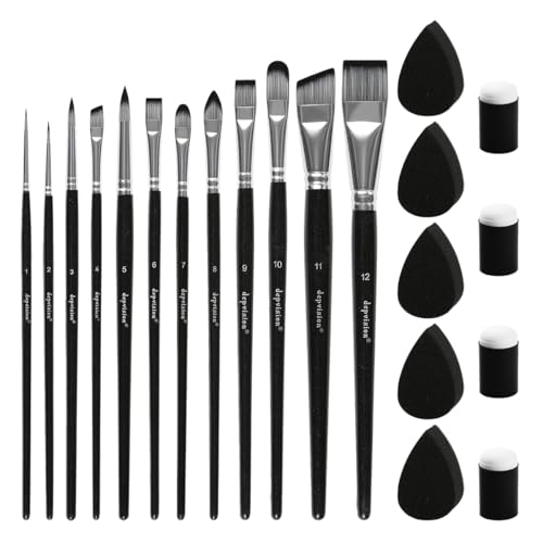 Depvision Face Paint Brushes Set 12 Pcs Face Painting Brushes and Sponges Set Professional Paint Brushes for Body Art Painting Acrylic Oil Watercolor Artist Paintbrush for Halloween Cosplay with Case