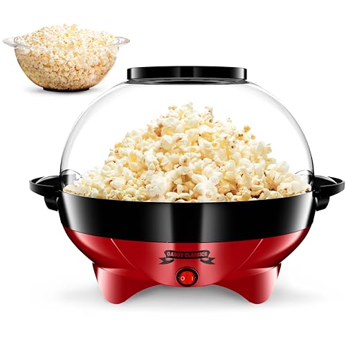 Gadgy Palomitero | PopCorn Machine Clásica y Rápida | Máquina de Palomitas de Aire Caliente, Sin Aceite ni Grasa | Incluye Vaso Medidor y Tapa Superior Abatible | Acabado Rojo Retro