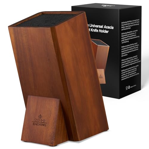 ENOKING Bloc Couteaux Cuisine, Porte Couteaux de Cuisine en Bois d'acacia, Range Couteaux de Cuisine avec poils en plastique Amovibles, Universel Support...