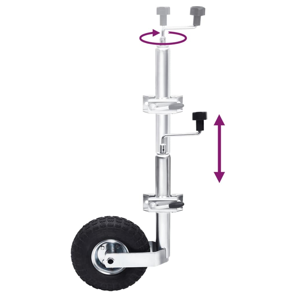 Stützrad 48 mm verzinkter Stahl mit 2 Stützrohren und 3 Klemmen für Anhänger, Wohnwagen, Kasten, Tieflader, Hochlader, Transport, Lasten, Umzug, Fahrrad, Motorrad, Camping, Garten, Baustelle
