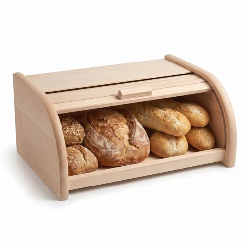 Ottido Brotkasten Holz XL mit großer Öffnung und Rolltop 39 x 29 x 17 5 cm