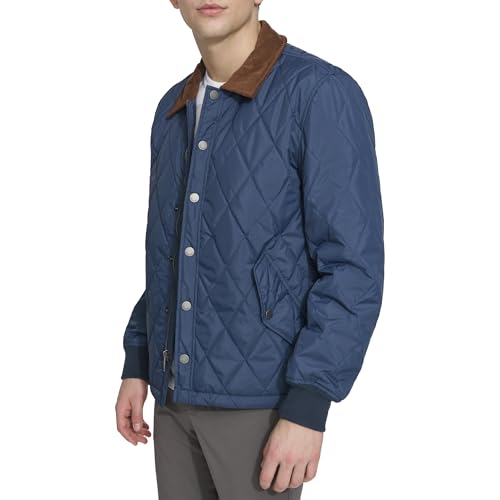 DOCKERS Men's Diamond Quilted Jacket with Corduroy Collar3