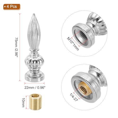 Image of PATIKIL 25x80mm Lamp Shade Finial, 4 Pcs Lamp Finials Caps Knob M10x1mm Threaded Alloy Solid Lamp Finial Decoration for Lamp Shade Table Floor Lamps, Silver Tone
