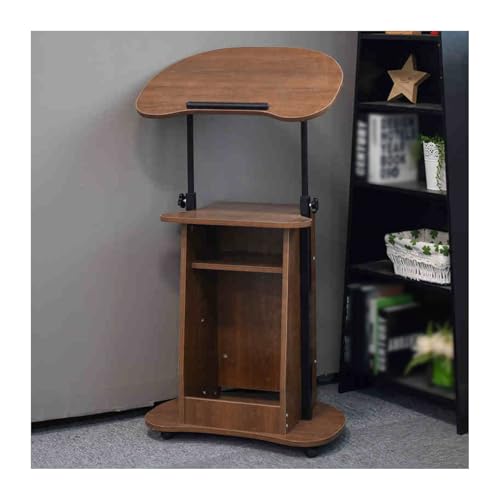 Podio de madera marrón con almacenamiento multicapa para aulas y eventos 2