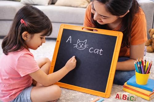 Image of YAJNAS Double Sided Blackboard Slate with Handle for Kids Chalkboard Writing Drawing Learning Board Pre Writing Practice Educational Toy for Toddlers Preschool Nursery LKG UKG Children 8.5x10.50 Inch