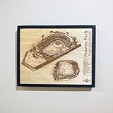 Fen-way Park Stadium Blueprint Wood Wall Art, Black Frame, Laser Engraved Baseball Stadium Design, Decorative Sports Memorabilia
