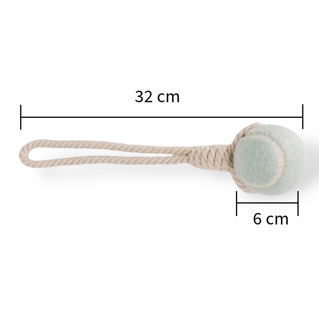 Hundespielzeug, Tennisball mit Seil 32cm in verschiedenen Pastellfarben, interaktives Wurf- und Zerrspielzeug, Zahnpflege, langlebig (Beige)