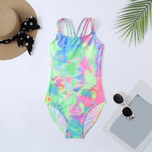 Kids One Piece Swimsuit Girls 7-14Years Cute Beach Summer Crossback Bathing Suit Back Criss Cross Swimwear2