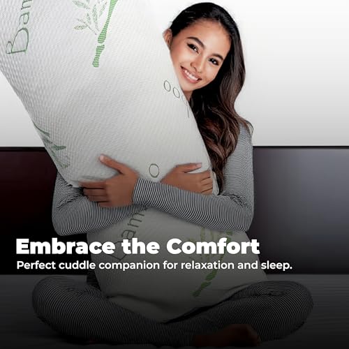 OMEO Rayon Bamboo Body Pillow for Side Sleepers - Washable 20x54 Inch Memory Foam Pillow for Adults