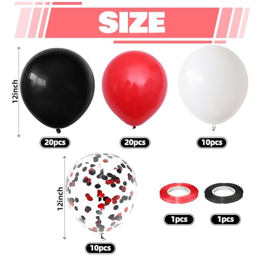 Image of Black Red Confetti Balloons, 60 Packs 12 Inch Black Red Party Balloons with Ribbons for Men Women Birthday, Wedding, Bridal Shower, Graduation, Casino Theme Party Decorations