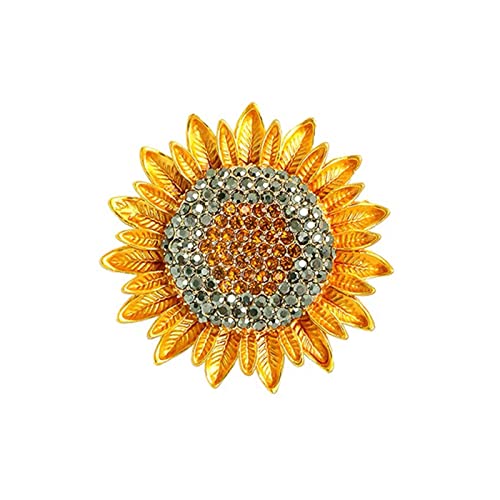 Image of Rhinestone Sunflower Brooch Pin Vintage Gold Yellow Elegant Pin Ladies Multipurpose Brooch Necklace