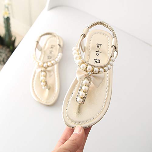 Moonker Baby Boys Girls Summer Sandals Beach Shoes For 1-12 Years Old Children Kids Bowknot Pearl Princess Thong Sandals (5-5.5 Years Old, Gold) #TOP4