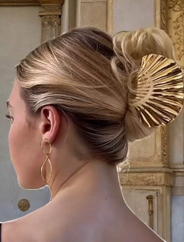 Pinza metálica para cabello grueso color dorado 4 pulg miniatura 5