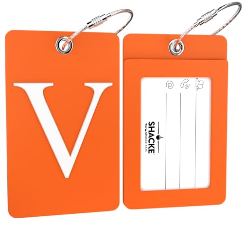 Étiquette de bagage initiale pliable orange avec câble acier V - 2