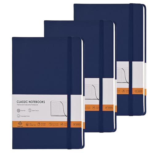 Cuaderno rayado A5 azul marino de tapa dura en pack de 3 blocs con papel de 100g