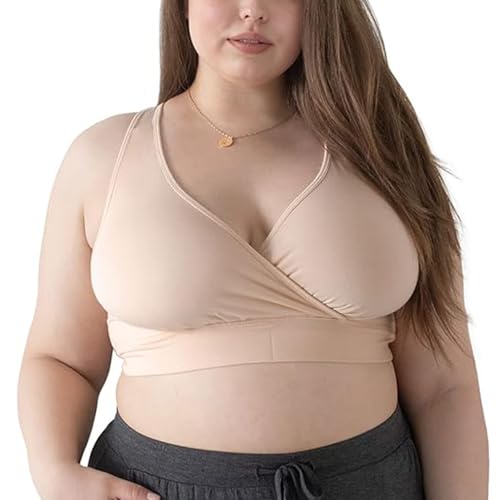 Kindred Bravely French Terry Nursing Bra for Breastfeeding and Sleep, Racerback Crossover, Soft and Stretchy Maternity Bra (Beige, Large)