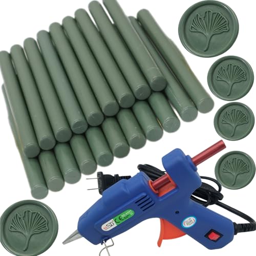 Kit de lacre de cera, verde-oliva Atopbb 20 peças de palitos de cera de vedação verde pinho com pist
