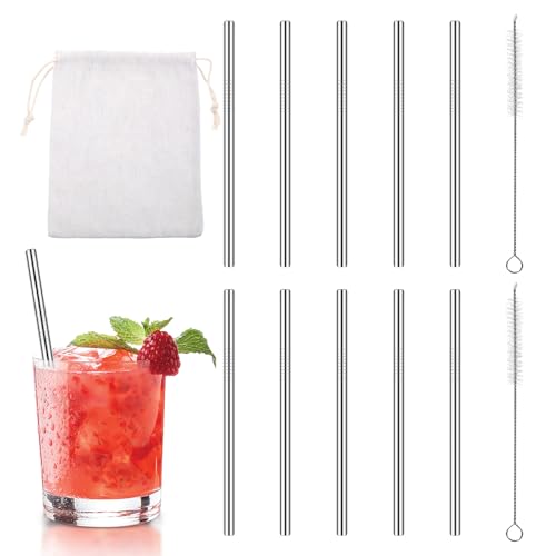 10 Pack Reusable Stainless Steel Cocktail Straws