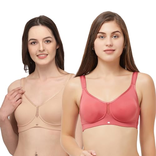 Image of SOIE Women Solid Full Coverage Polyamide Spandex Minimiser Non Padded Non Wired Bra Combo Pack of 2