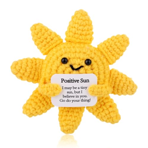 Soleil au Crochet Positif Amusant, Poupée Inspirante Soutien Émotionnel Fait Main avec Carte Tricoté Mignon Cadeaux Vacances Décoration