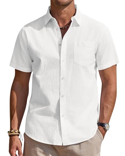 Alimens & Gentle Leinenhemd Herren Kurzarm Hemd Männer Leinen Shirt Regular Fit Freizeithemden Sommer Strand Tshirt