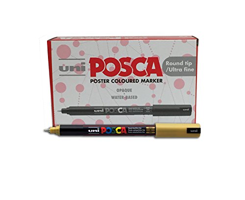 uni-ball Posca PC-1MR Ultra Fine Bullet Tip Marker - Gold, Pack of 12