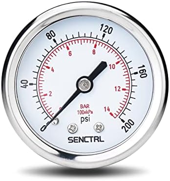 SENCTRL 0-200 Psi Pressure Gauge, 1/4" NPT Back Mount