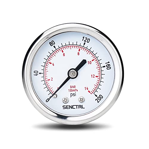 Image of SENCTRL 200 Psi Pressure Gauge, 2 inch Dial Size, 1 /4 NPT Back Mount, Waterproof, Stainless Steel Case, for Water Filter Pneumatic Regulator Air Compressor Tire Pressure Test