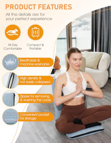 Image of FASTMOMENT Floor Chair with Back Support Adjustable Meditation Chair with 14 Positions Portable Ground Seating for Adults Foldable Floor Seat for Meditation Yoga (Thicker Sponge Version, Bright Blue)