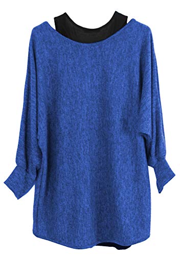Emma & Giovanni - Pullover - Top (2 Piezas) - Mujer (XL-XXL, Azul Eléctrico)