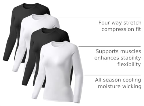 Image of 4 Pack Women's Compression Shirts Long Sleeve Workout Athletic Top