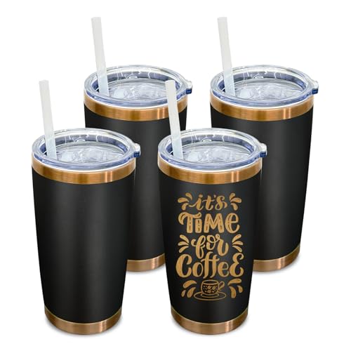 20 oz Tumbler Bulk 4 Pack Stainless Steel Tumbler with Lid and Straw