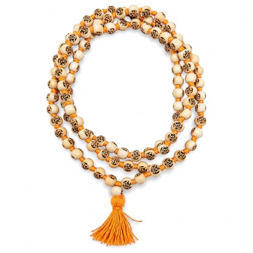 BRIJ HAAT Ram carving Tulsi Beads Japa Mala, 108+1 Beads, Hindu Prayer Necklace for Meditation