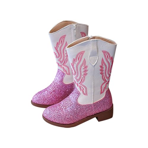 Nlaayong Bottes Western Cowgirl Cowboy pour Filles, Chaussures d'équitation mi-Mollet pour Petit Enfant/Grand Enfant