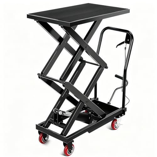Image of Hydraulic Lift Table Cart, 330 LBS Load Capacity 50 in Lifting Height, Manual Double Scissor Lift Table with Non-Slip Pad and 4 Wheels,Hydraulic Scissor Cart for Material Handling (330 LBS - Double)