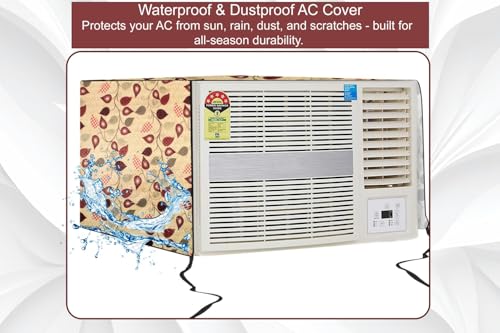 Image of The Furnishing Tree Window AC Cover for 2 Ton Capacity PVC Waterproof and Dustproof Petals Pattern Yellow