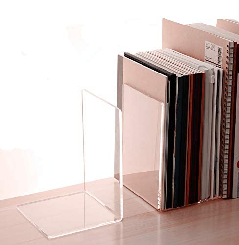Cy Craft 4 Pieces Bookends,Clear Acrylic Bookends For Shelves,Heavy Duty Book Ends And Desktop Organizer,Book Stopper For Books/Movies/Cds,7.3X4.8X4.8 Inch #TOP1