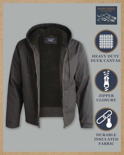 Bass Creek Outfitters Mens Canvas Jacket - Heavy Duty Cotton Sherpa Lined Zip Up Duck Work Jackets for Men (Sizes M-XXL)2