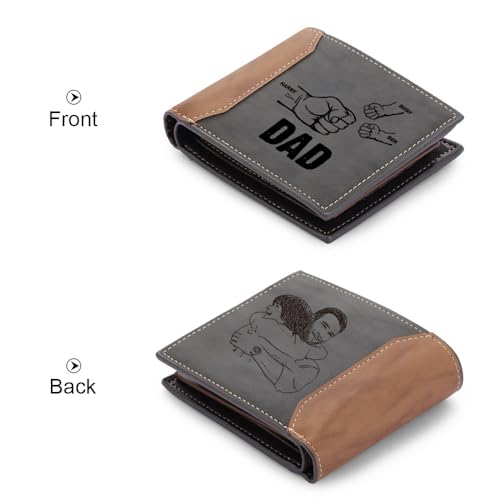 Personalized Fathers Gifts for Dad Custom Wallets for Men Fathers Day Wallet Dad Wallet PU Leather Wallet Fist Bump with 2-5 Kids Names for Dad Grandpa (3 Names)2