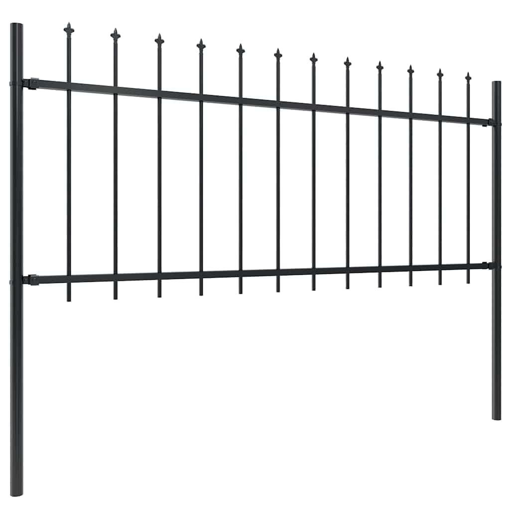 Garden Fence with Spear Steel 714. 5x80 cm Black, Decorative Metal Outdoor Fence Panels and Posts Set for Yard, Walkway Protection, Heavy-Duty Powder Coated Security Barrier, 4 5 Posts Included