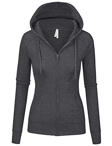 Top Legging Tl Women's Long Sleeve Zip Up Hoodie, Fashion Lightweight Hooded Jacket Junior Plus 35_Charcoal L #TOP1