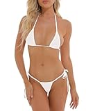 Women's Sexy Brazilian Micro Bikini Sets Transparent Tulle Triangle Bra Spaghetti Thongs 2 Piece Beach Swimwear Vneck Lingerie Holiday Vacation (UK, Alpha, One Size, Regular, Regular, White)