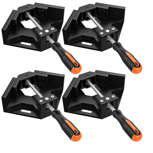 Right Angle Clamp, Housolution [4 PACK] Single Handle 90° Aluminum Alloy Corner Clamp, Right Angle Clip Clamp Tool Woodworking Photo Frame Vise Holder with Adjustable Swing Jaw - Black by Housolution - Used condition - US$35.89