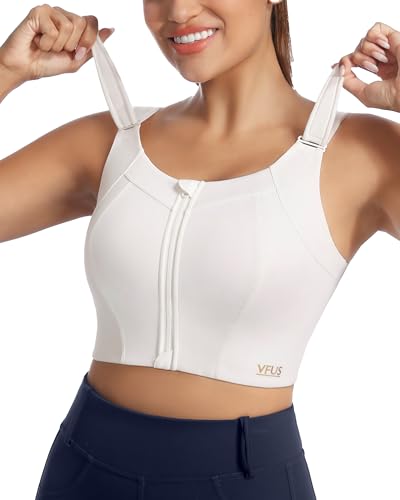 Image of High Impact Sports Bra Zipper Front Adjustable Large Bust No Bounce Wireless Workout for Women Fitness Running