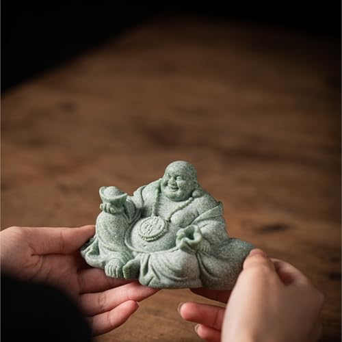 Statue Bouddha Maitreya en grès vert TUSUOD pour thé Kungfu