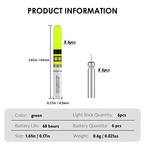 QualyQualy Fishing Glow Sticks, 6 Pcs LED Glow Sticks for Fishing with Batteries, Night Fishing Light Up Fishing Bobbers Floats and Rod Tips - Image 7